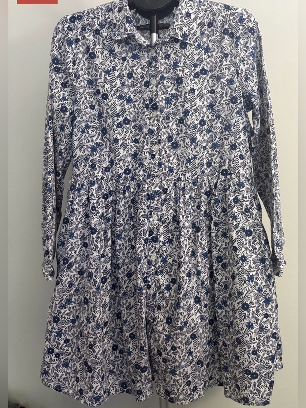 J. Crew Mini Dress Navy & White Floral Button Down Lined Pockets